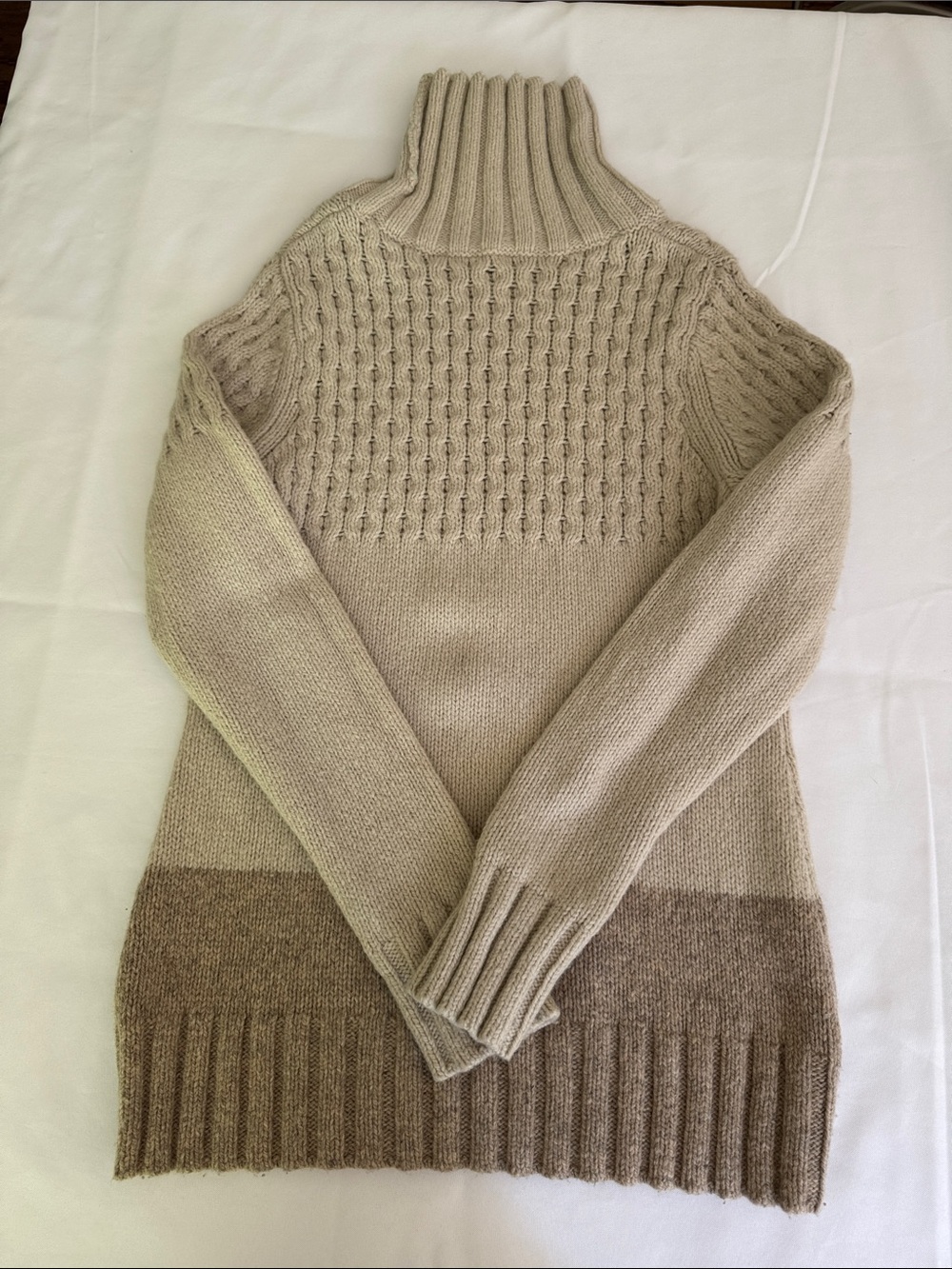 Woolrich Two-Tone Cable Turtleneck Sweater - Light Beige & Taupe